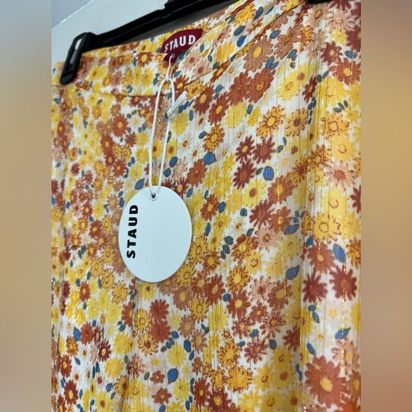 NWT STAUD yellow floral chiffon Flowy pants - Picture 9 of 12